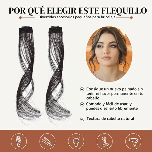 Vista 3 de Flufymooz Juego de flequillos de 30 cm con clip: Flequillo largo sintético con barba de dragón y patillas, 2 piezas (Negro Marrón)