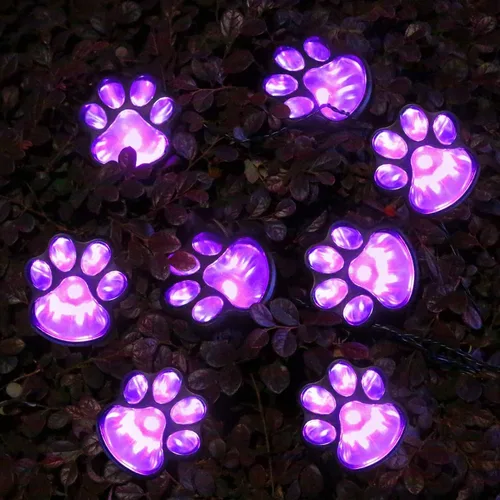 Vista 8 de Luces solares con estampado de patas de 16.8 pies, tira de luces solares para perros y gatos (juego de 8) para exteriores, impermeable, decoración