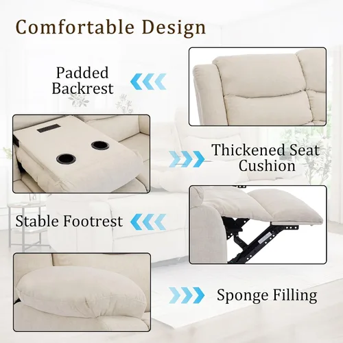 Vista 5 de Korser Sofá reclinable, sofá biplaza reclinable de gran tamaño con consola, sofá reclinable con portavasos y regleta de alimentación empotrada, sofá