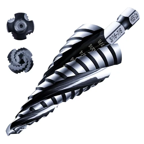 Vista 12 de toolant - Broca de cuatro espirales de cobalto (Pro), broca de paso Unibit lista para impacto, 1/4"-1-1/8", broca de paso hexagonal de 1/4 pulgadas