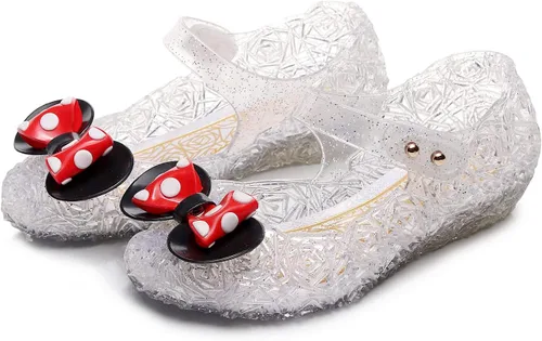Vista 7 de Zapatos de gelatina para niñas, sandalias de cumpleaños de princesa de reina de la nieve para niñas pequeñas, sandalias azules con purpurina