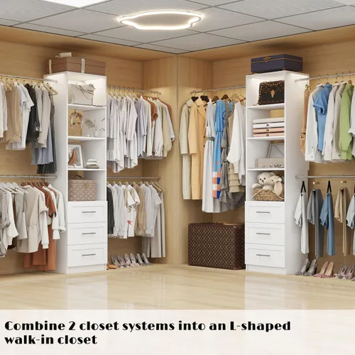 Vista 3 de Sistema de armario con cajones, sistema de organizador de armario personalizado de 5 pies - 9 pies, sistema de almacenamiento de armario de madera