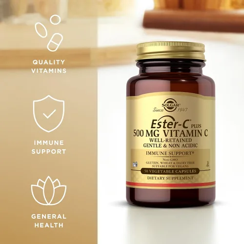 Vista 4 de Solgar Ester-C Plus 500 mg de vitamina C (complejo de ascorbato) – 50 cápsulas vegetales – Suave y no ácido – Antioxidante y apoyo inmunológico