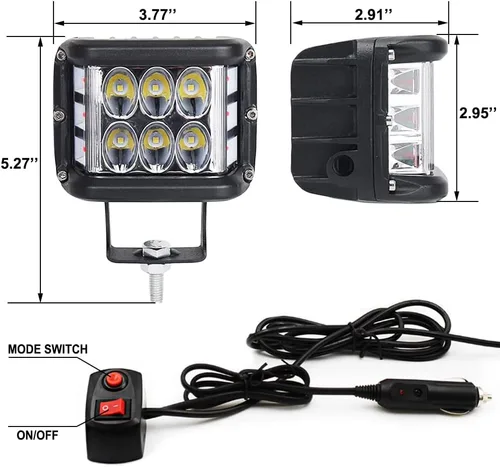 Vista 6 de Luces LED de 4 pulgadas con disparador lateral, luces estroboscópicas de doble color DRL e interruptor para camión, SUV, todoterreno, ATV, UTV 4x4