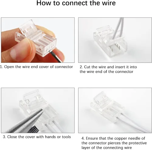 Vista 7 de RGBZONE Kit de Conectores de Tira LED de 2 Pines, 5 Conectores de Tira a Cable de 8mm y Cable de Extensión de 10m para Tiras de Luces LED de un Solo