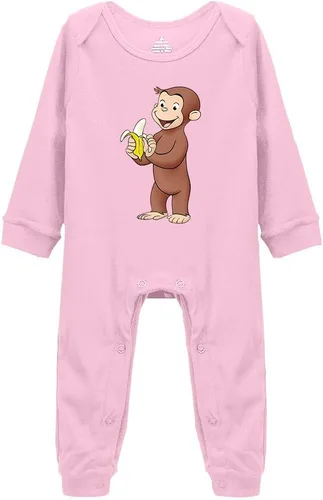 Vista 5 de Baby Cotton Rompers Curious Monkey Eat Banana Boy Girl Long Sleeve Jumpsuit Negro