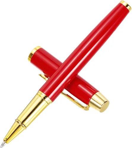 Vista 3 de PATIKIL Bolígrafo de tinta negra, bolígrafo de metal de negocios de 0.020 in con caja de regalo, lujo profesional para tomar notas, rojo dorado