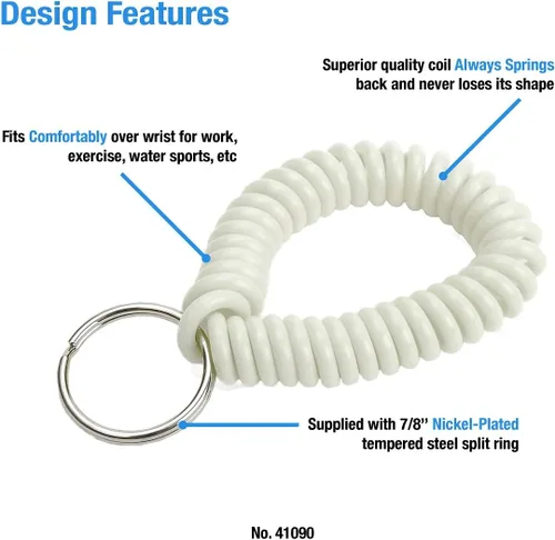 Vista 41 de Lucky Line - Resorte de muñeca en espiral de 2 pulgadas de diámetro con llavero de acero, multicolor, pulsera flexible para muñeca, se estira hasta