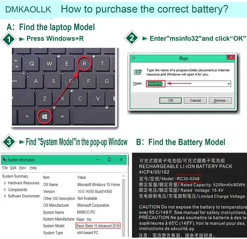 Vista 7 de Repuesto de batería RC30-0248 de 80Wh para Razer Blade 15 Advanced 2018 2019