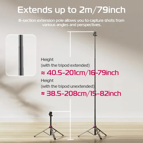 Vista 4 de ULANZI MT-89 Trípode extensible de aluminio, soporte de luz ajustable portátil de 82", con tornillo de 1/4" de liberación rápida, trípode