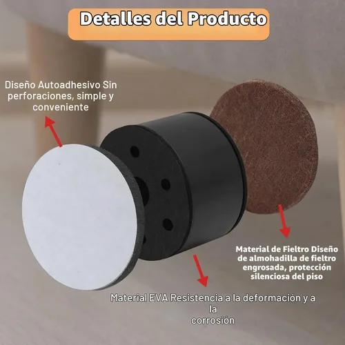 Vista 3 de Biaungdo 4 Pcs Self-Adhesive Furniture Risers, 1.5", Black Negro