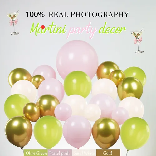Vista 4 de Juego de guirnalda de globos de martini de limonada A Tini Bit para decoración de fiesta mayor, 130 globos rosa, verde y blanco, globo de vidrio
