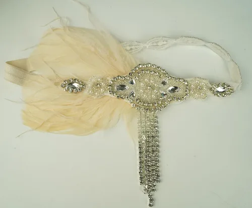 Vista 2 de Cizoe (1f) - Juego de accesorios de estilo Gatsby de la década de 1920, para mujer, diadema de estilo flapper, tocado, collar, guantes