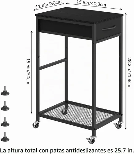 Vista 2 de CADUKE Soporte de torre de computadora de 2 niveles negro, soporte de PC Moderno soporte de impresora, patas de tornillo y ruedas con cerradura