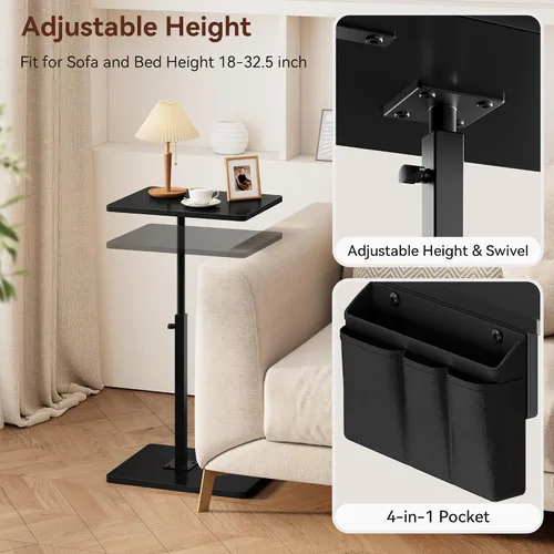 Vista 5 de Vagusicc - Mesa con bandeja para apoyabrazos de sofá, mesa giratoria de 360° con altura ajustable para TV, mesa auxiliar para espacios pequeños