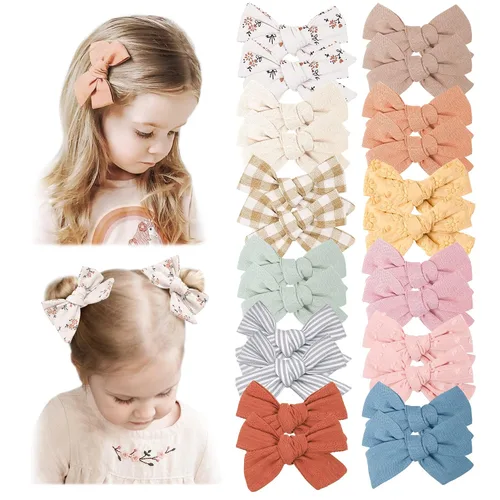 Vista 10 de Niceye Paquete de 24 lazos para el pelo de bebé para niñas, pinzas para el Albaricoque