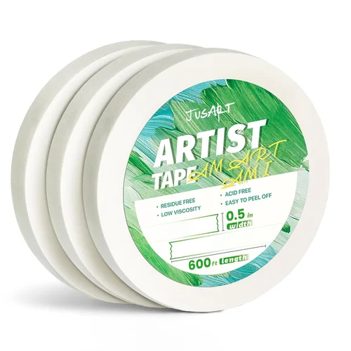 Vista 8 de JusArt Cinta de artista para papel de acuarela, 1/2 pulgada de ancho y 200 pies de largo, cinta de arte blanca para enmascarar, dibujar y pintar