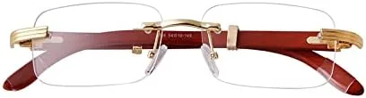 Vista 3 de Piscm Gafas de sol de madera con templo gafas de sol sin montura para hombres gafas planas con luz azul
