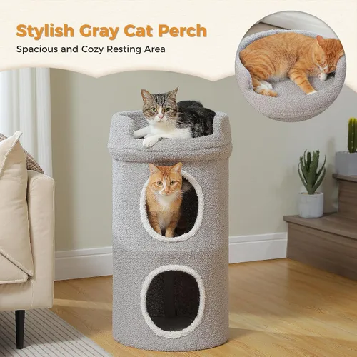 Vista 5 de PETEPELA Camas para gatos de 2 niveles para gatos de interior, casa pequeña en árbol para gatos con cama extraíble, bonita cueva escondida