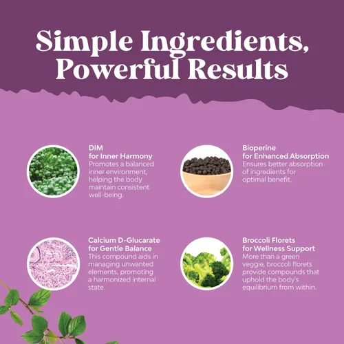 Vista 4 de Potente suplemento DIM para mujeres, equilibrio hormonal para mujeres con DIM y pimienta negra apoyo para la menopausia y alivio del síndrome