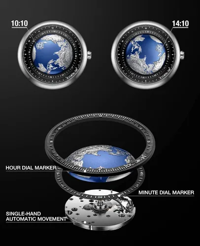 Vista 4 de CIGA Design Reloj mecánico automático Blue Planet Serie U de acero inoxidable, titanio, cerámica, caja de zafiro fluoruro y cerámica para hombres
