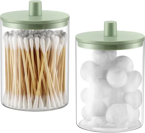 Vista 12 de TIPGO Dispensador de vidrio Qtip Holder – Tarro transparente de 10 onzas Crema