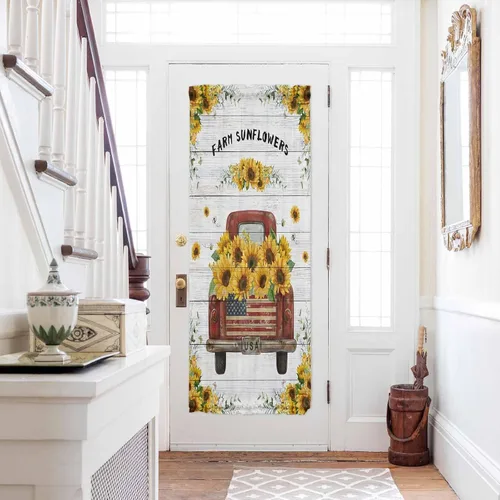 Vista 21 de Cortinas de puerta francesa de Navidad para ventana de puerta, panel de cortina con bolsillo para barra con alzapaños para luz lateral delantera