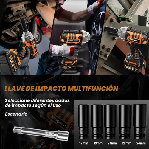Vista 6 de Llave de impacto inalámbrica de 1/2 pulgada, pistola de impacto de alto par sin escobillas de 900 pies-libras (1200 N.m), 3800 RPM, 3 velocidades