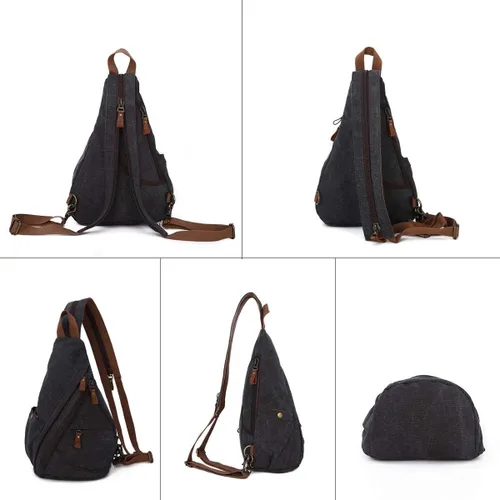 Vista 6 de KL928 Bolso bandolera de lona Mochila pequeña cruzada de hombro, mochila casual para hombres y mujeres