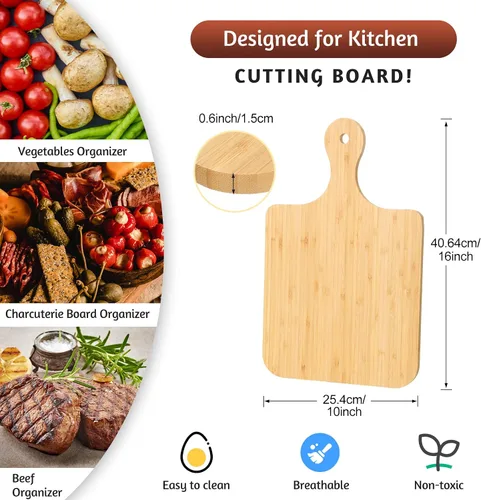 Vista 2 de Didaey Juego de 6 tablas de cortar de bambú, tabla de cortar de madera lisa con asa, tablas de charcutería de cocina, bandeja de servicio de grabado