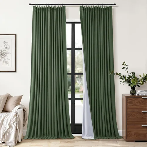 Vista 28 de Cortinas opacas plisadas de lino beige y blanco de 90 pulgadas de largo para dormitorio o sala de estar, juego de 2 paneles, oscurecimiento