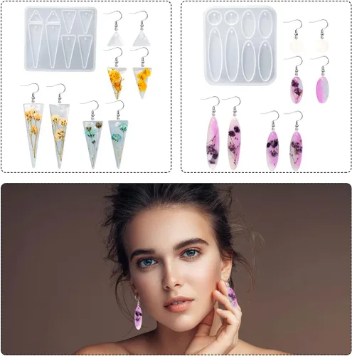 Vista 4 de DIYBravo Moldes de resina UV, moldes de silicona epoxi, moldes de joyería para manualidades, aretes, collares, colgantes, manualidades, 11
