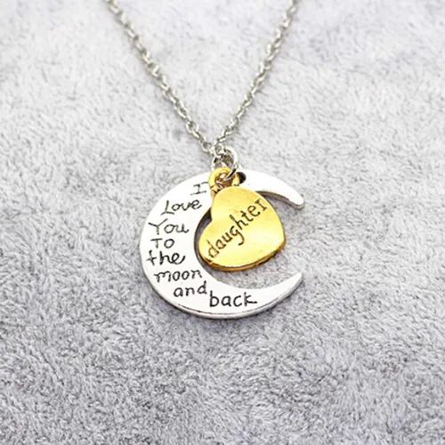 Vista 8 de SEniutarm Collares para mujeres y niñas I Love You tallada letra luna amor corazón colgante collar de joyería familiar regalo colgante cadena