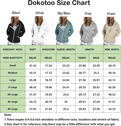 Vista 6 de Dokotoo - Sudadera para mujer, con manga larga, capucha, bolsillos y cremallera completa