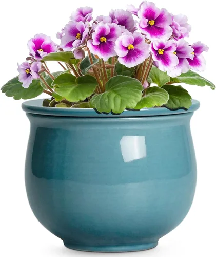 Vista 13 de Macetas de riego automático de 6 pulgadas para plantas de interior, macetas de cerámica violeta africana con maceta interior absorbente, maceta