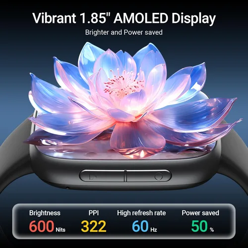 Vista 2 de Fitpolo Reloj inteligente, rastreador de fitness AMOLED de 1.85 pulgadas con llamada Bluetooth, monitor de frecuencia cardíaca/sueño/SPO₂, más