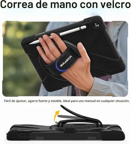 Vista 9 de BRAECN Funda para iPad 6ª/5ª Generación, Funda iPad 9.7 2018/2017 - Resistente a Prueba de Golpes con Soporte para Lápices, Correa de Hombro y Negro