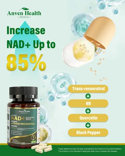 Vista 4 de Suplemento liposomal de resveratrol NAD+ - Alternativa NMN con trans-resveratrol, quercetina y fisetina - NAD Plus Booting para mujeres y hombres