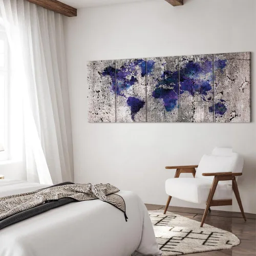 Vista 3 de artgeist Lienzo decorativo para pared, mapa del mundo, 40 x 16 pulgadas, 5 unidades, decoración del hogar, enmarcado, estirado, foto, pintura