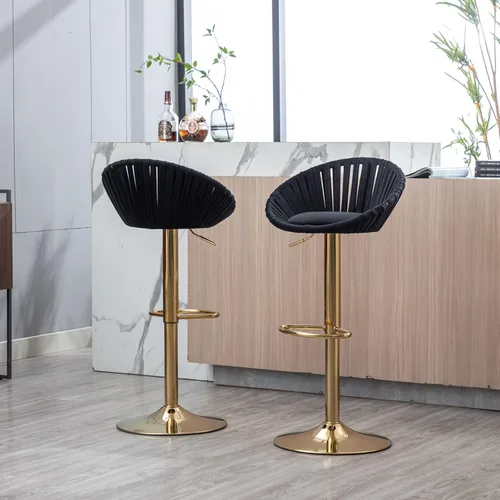 Vista 9 de Taburetes de bar modernos y ajustables giratorios, taburete de bar de cocina con respaldo, juego de 2, sillas de bar de estilo ocio, para isla