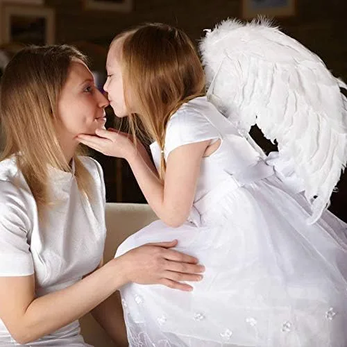 Vista 6 de Alas de ángel y halo para niños y niñas, ala de disfraz de ángel para adultos y niños, alas de ángel blancas para mujeres, color negro