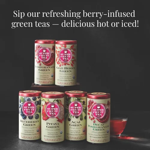Vista 6 de The Republic Of Tea Té verde de Granada, Superfruta Premium Mezcla De Té Verde... Una taza suave para beber todos los días. Fresco con notas