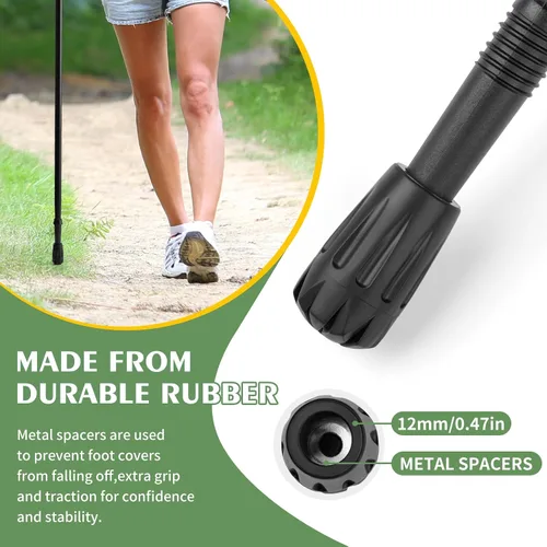 Vista 5 de Juego de 6 puntas de goma para bastones de trekking – Tapas universales antideslizantes para bastones de senderismo con bastones de senderismo