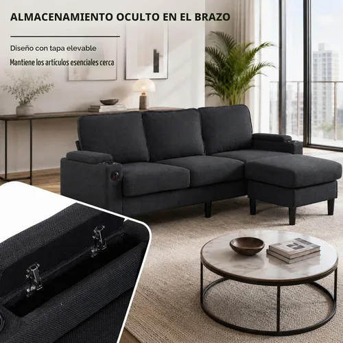 Vista 5 de Sofá modular de terciopelo en forma de L de 67 pulgadas con otomana, sofá convertible de 3 asientos con asiento profundo de nube para sala de estar