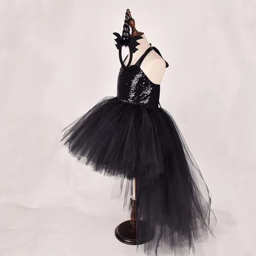 Vista 6 de Disfraz de bruja de vampiro de lujo para niños y niñas, vestido tutú de princesa de cuento de hadas, disfraz de Halloween