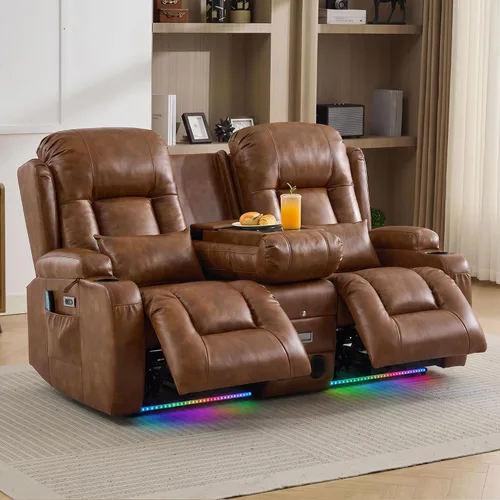 Vista 31 de TUNYI Wall Hugger - Sofá reclinable con consola, sofá biplaza reclinable eléctrico para autocaravana con masaje y Beige
