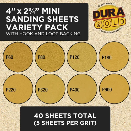 Vista 5 de Dura-Gold Juego de 3 palos de lija de contorno diferentes para lijado manual con bloque de 40 hojas de papel de lija con gancho y lazo - Formas
