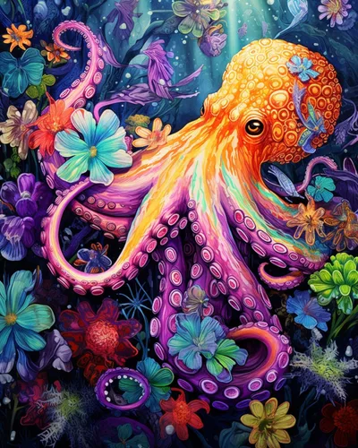 Vista 4 de Tucocoo Pintura de pulpo por números para adultos, niños y principiantes, kit de regalo de pintura al óleo para adultos, kits de pintura por números