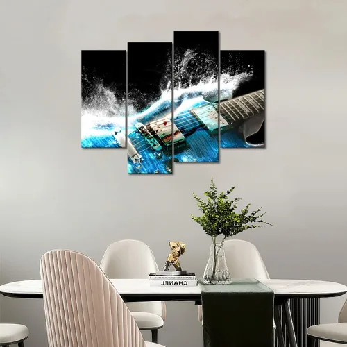 Vista 6 de Guitarra en azul y olas se ve hermosa pintura de arte de pared la imagen impresión en lienzo imágenes musicales para decoración del hogar regalo