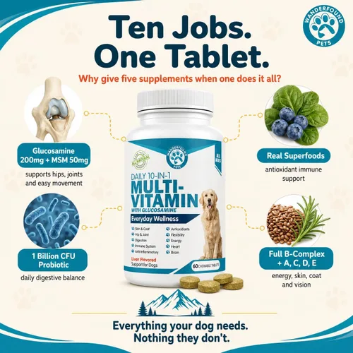 Vista 2 de Wanderfound Pets Multivitamínico 10 en 1 para perros, vitaminas masticables para perros con glucosamina, D3 y MSM, suministros de salud para perros